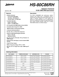 HS-80C86RH datasheet: Radiation Hardened 16-Bit CMOS Microprocessor HS-80C86RH