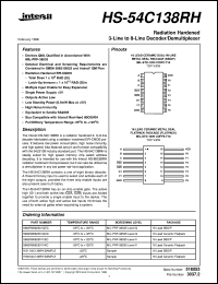 HS-54C138RH datasheet: Radiation Hardened 3-Line to 8-Line Decoder/Demultiplexer HS-54C138RH