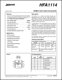 HFA1114 datasheet: 850MHz Video Cable Driving Buffer HFA1114