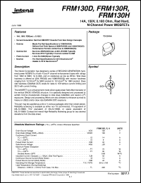 FRM130H datasheet: 14A, 100V, 0.180 Ohm, Rad Hard, N-Channel Power MOSFETs FRM130H