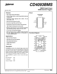 CD4093BMS datasheet: Radiation Hardened CMOS Quad 2-Input NAND Schmitt Triggers CD4093BMS