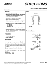 CD40175BMS datasheet: Radiation Hardened CMOS Quad `D Type Flip-Flop CD40175BMS