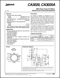 CA3020 datasheet: 8MHz Power Amps For Military, Industrial and Commercial Equipment CA3020