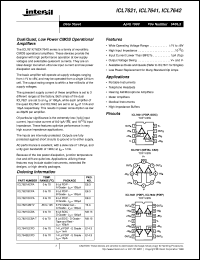 ICL7641 datasheet: Dual/Quad, Low Power CMOS Operational Amplifiers ICL7641