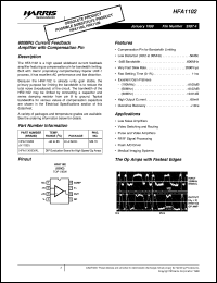 HFA1102 datasheet: 600MHz Current Feedback Amplifier with Compensation Pin HFA1102
