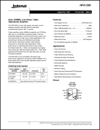 HFA1205 datasheet: Dual, 400MHz, Low Power, Video Operational Amplifier FN3605.5 HFA1205