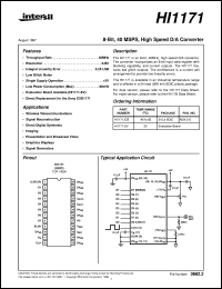 HI1171 datasheet: 8-Bit, 40 MSPS, High Speed D/A Converter HI1171