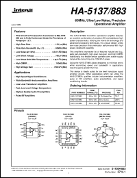 HA-5137/883 datasheet: 60MHz, Ultra Low Noise, Precision  Operational Amplifier HA-5137/883