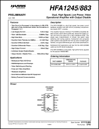 HFA1245/883 datasheet: Dual, High Speed, Low Power, Video Operational Amplifier with Output Disable HFA1245/883