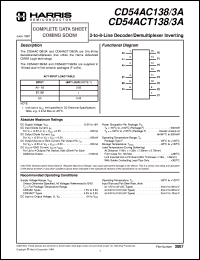 CD54ACT138F3A datasheet: 3-to-8-Line Decoder/Demultiplexer Inverting CD54ACT138F3A