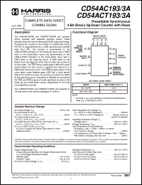 CD54ACT193F3A datasheet: Presettable Synchronous  4-Bit Binary Up/Down Counter with Reset CD54ACT193F3A