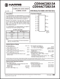 CD54ACT283F3A datasheet: 4-Bit Binary Full Adder with Fast Carry CD54ACT283F3A