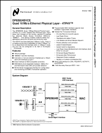DP83924BVCE datasheet:  Quad 10 Mb/s Ethernet Physical Layer - 4TPHY DP83924BVCE