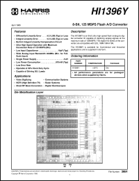 HI1396Y datasheet: 8-Bit, 125 MSPS Flash A/D Converter HI1396Y