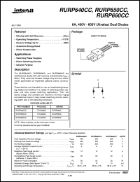 RURP640CC datasheet: 6A, 400V - 600V Ultrafast Dual Diodes RURP640CC