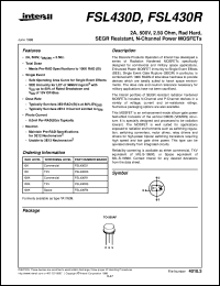 FSL430D datasheet: 2A, 500V, 2.50 Ohm, Rad Hard, SEGR Resistant, N-Channel Power MOSFETs FSL430D