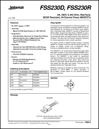 FSS230R datasheet: 8A, 200V, 0.440 Ohm, Rad Hard, SEGR Resistant, N-Channel Power MOSFETs FSS230R
