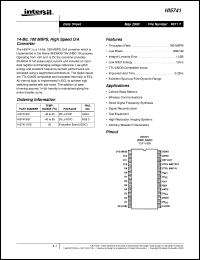 HI5741 datasheet: 14-Bit, 100 MSPS, High Speed D/A Converter HI5741