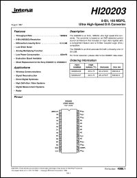 HI20203 datasheet: 8-Bit, 160 MSPS, Ultra High-Speed D/A Converter HI20203