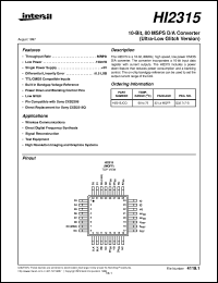 HI2315 datasheet: 10-Bit, 80 MSPS D/A Converter HI2315