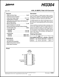 HI3304 datasheet: 4-Bit, 25 MSPS, Flash A/D Converter HI3304