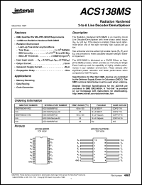 ACS138MS datasheet: Radiation Hardened 3-to-8 Line Decoder/Demultiplexer ACS138MS