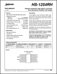 HS-1254RH datasheet: Radiation Hardened, High Speed, Low Power Dual Operational Amplifier with Disable HS-1254RH