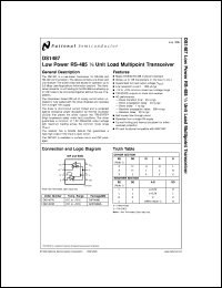 DS1487N datasheet: Low Power RS-485/1/4 Unit Load Multipoint Transceiver DS1487N