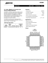 HI3300 datasheet: 3V 10-Bit, 20MSPS A/D Converter with Internal Voltage Reference HI3300