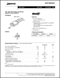 HUF75852G3 datasheet: 75A, 150V, 0.016 Ohm, N-Channel, UltraFET Power MOSFET HUF75852G3