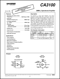 CA3100 datasheet: 38MHz, Operational Amplifier CA3100