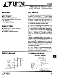 LT1025 datasheet: Micropower Thermocouple Cold Junction Compensator LT1025