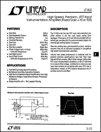 LT1102 datasheet: High Speed, Precision, JFET Input  Instrumentation Amplifier (Fixed Gain= 10 or 100) LT1102