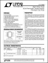 LT1178S8 datasheet: 20A Max, Dual SO-8 Package, Single Supply Precision Op Amp LT1178S8