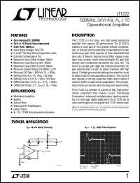 LT1222 datasheet: 500MHz, 3nV/rtHz, AV <=10 Operational Amplifier LT1222