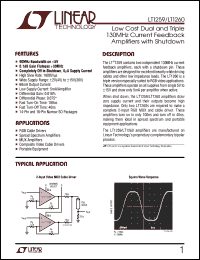 LT1259 datasheet: Low Cost Dual and Triple  130MHz Current Feedback  Amplifiers with Shutdown LT1259