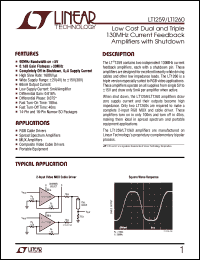 LT1260 datasheet: Low Cost Dual and Triple  130MHz Current Feedback  Amplifiers with Shutdown LT1260