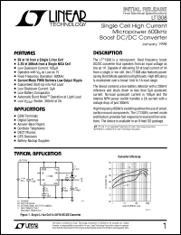 LT1308 datasheet: Single Cell High Current Micropower 600kHz Boost DC/DC Converter LT1308