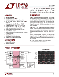 LT1330 datasheet: 5V RS232 Transceiver with 3V Logic Interface and One Receiver Active in Shutdown LT1330