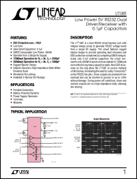 LT1381 datasheet: Low Power 5V RS232 Dual Driver/Receiver with 0.1F Capacitors LT1381