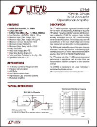 LT1468 datasheet: 90MHz, 22V/s 16-Bit Accurate Operational Amplifier LT1468