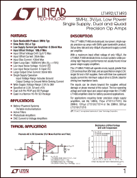 LT1492 datasheet: 5MHz, 3V/s, Low Power Single Supply, Dual and Quad Precision Op Amps LT1492