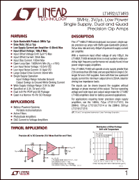 LT1493 datasheet: 5MHz, 3V/s, Low Power Single Supply, Dual and Quad Precision Op Amps LT1493