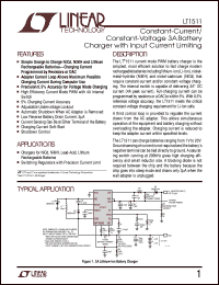 LT1511 datasheet: Constant-Current/ Constant-Voltage 3A Battery Charger with Input Current Limiting LT1511