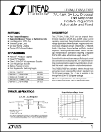 LT1585 datasheet: 7A, 4.6A, 3A Low Dropout Fast Response Positive Regulators Adjustable and Fixed LT1585