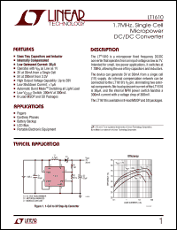 LT1610 datasheet: 1.7MHz, Single Cell Micropower  DC/DC Converter LT1610