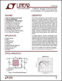 LT1613 datasheet: 1.4MHz, Single Cell DC/DC Converter in 5-Lead SOT-23 LT1613