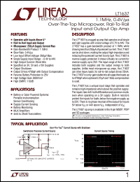LT1637 datasheet: 1.1MHz, 0.4V/s Over-The-Top Micropower, Rail-To-Rail Input and Output Op Amp LT1637