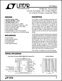 LTC1066-1 datasheet: 14-Bit DC Accurate Clock-Tunable, 8th Order Elliptic or Linear Phase Lowpass Filter LTC1066-1