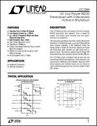 LTC1384 datasheet: 5V Low Power RS232 Transceiver with 2 Receivers Active in Shutdown LTC1384
